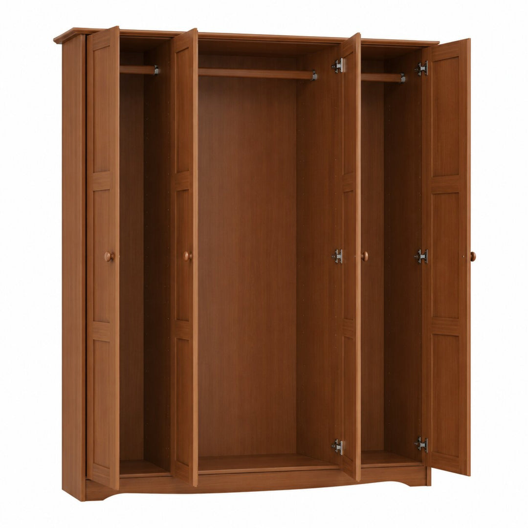 100% Solid Wood 4-Door Wardrobe Armoire with Raised Panel Doors, Bedroom Closet Storage - Regal Collection