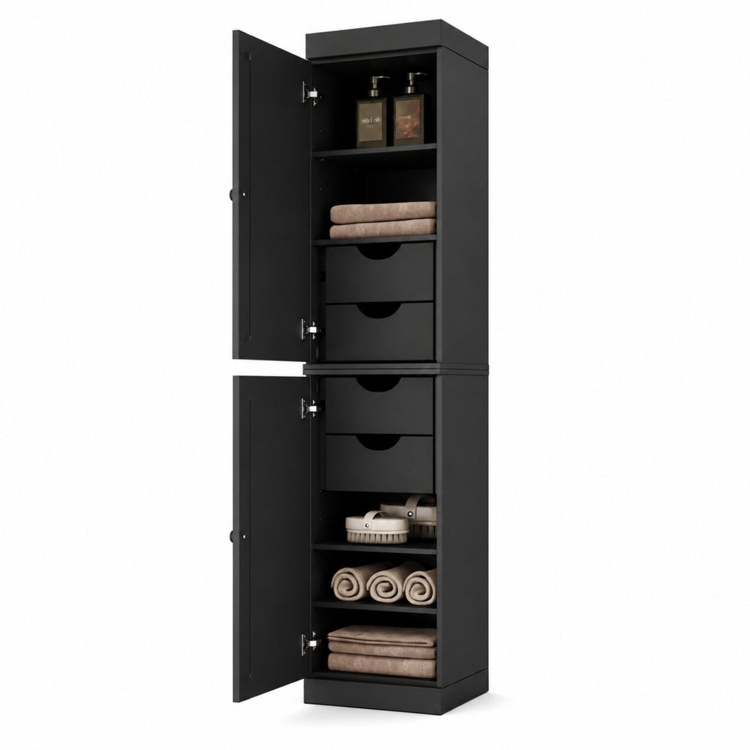 100% Solid Wood Bathroom Storage Cabinet, Shaker Doors, 4 Drawers, Adjustable Shelves, 16.5" Wide, 71.5" Tall