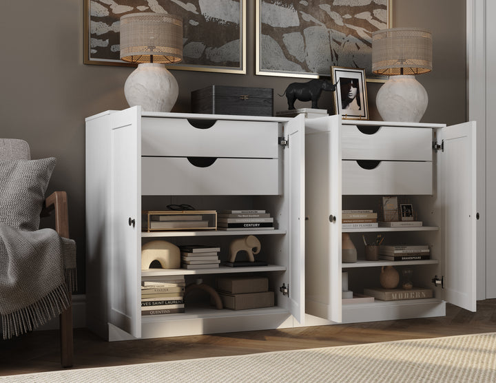 100% Solid Brazilian Pine Wood 64" Sideboard with Shaker Doors, 4-Drawers and Adjustable Shelves