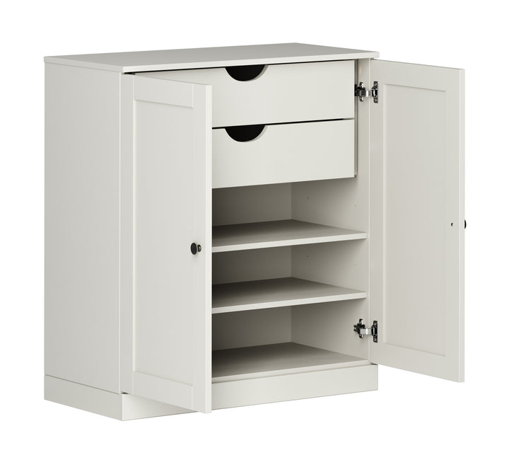 100% Solid Wood Freestanding Bathroom Linen Storage Cabinet with Shaker Doors, 2 Drawers, Adjustable Shelves, 32" W x 35.75" H