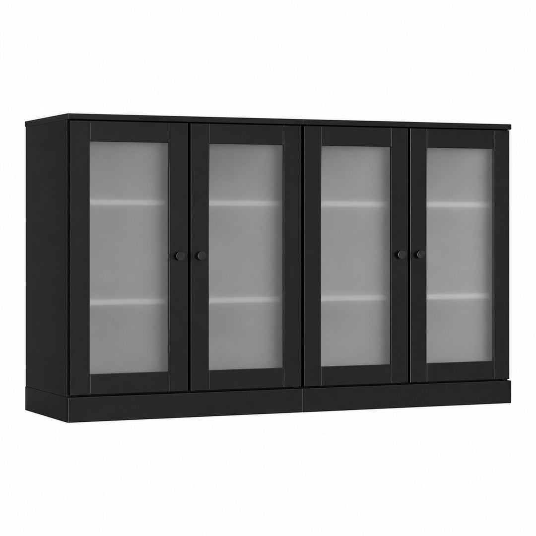 100% Solid Wood TV Stand with Frosted Glass Doors and Adjustable Shelves for TVs up to 64"