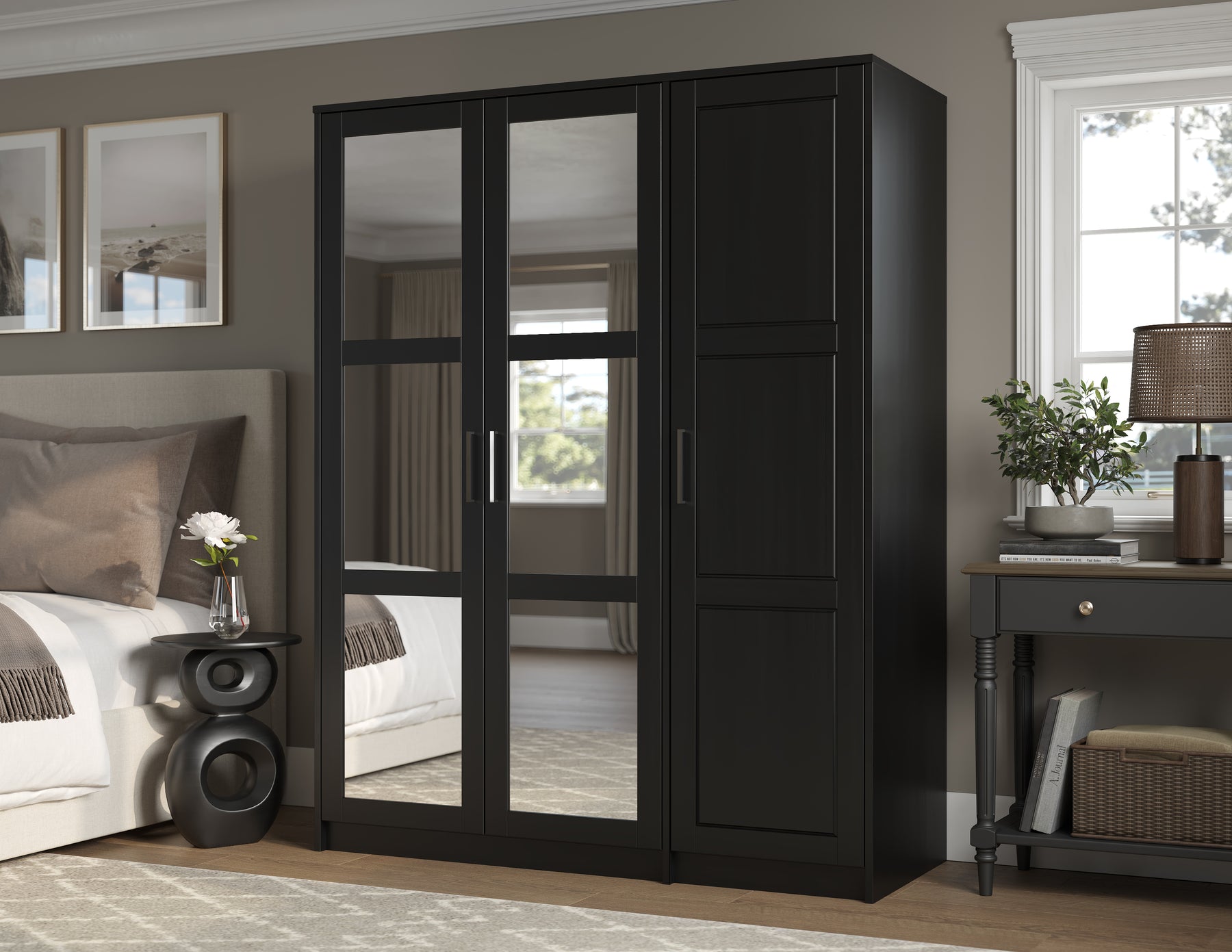 100% Solid Wood Urban 3-Door Wardrobe Armoire with Mirrored Doors 100% Solid Wood Urban 3-Door Wardrobe Armoire with Mirrored Doors