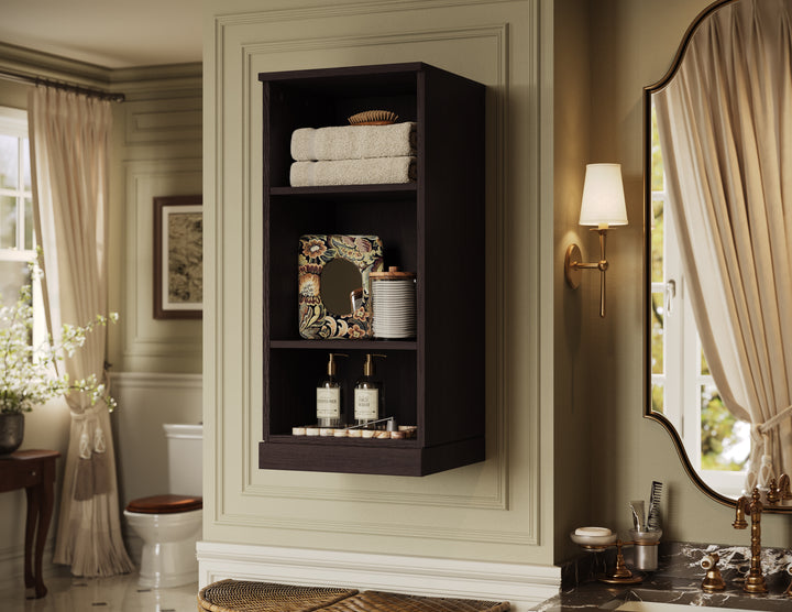 Premium 100% Solid European Oak Bathroom Wall Cabinet, Open Shelving, 16" W x 35.75" H