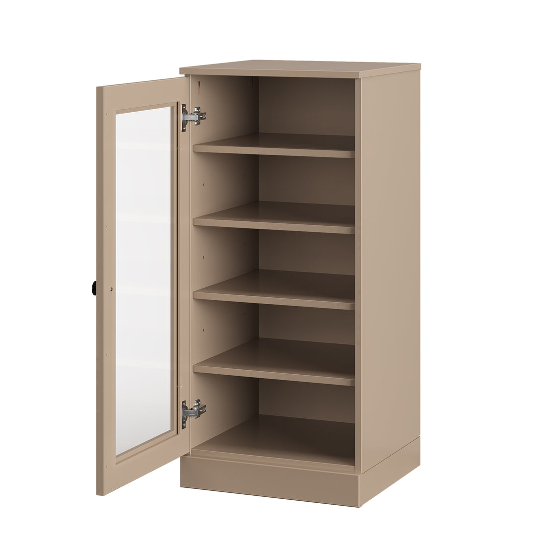 100% Solid Wood Narrow Glass Door Shoe Storage Cabinet with Adjustable Shelves, Space Saving Stackable Organizer, 16.5" W x 35.75" H