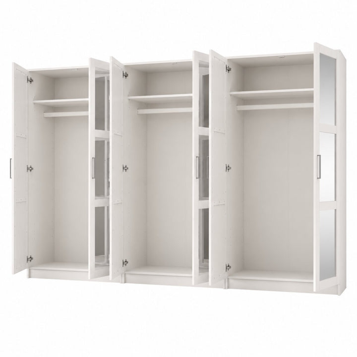 100% Solid Wood Modular 6-Door Wardrobe Armoire with Mirrored Doors, Bedroom Closet Storage - Urban Collection