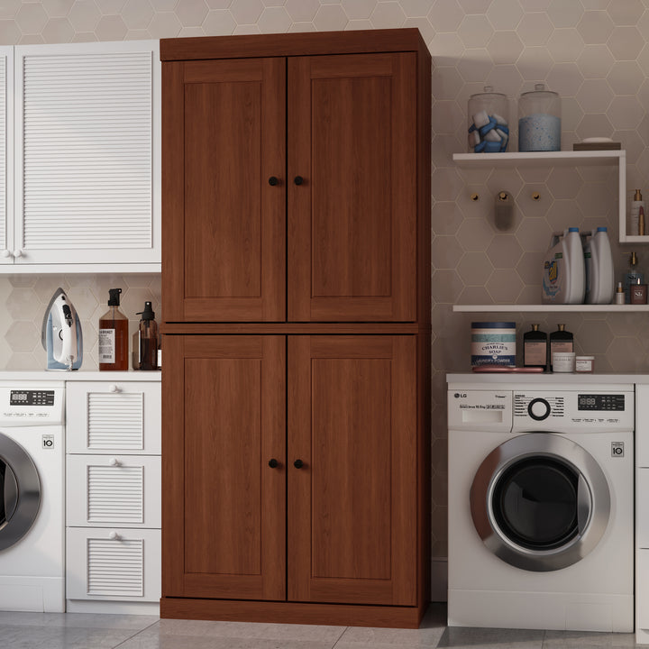 100% Solid Brazilian Pine Wood Bathroom & Laundry Storage Cabinet, Raised Panel Doors, Adjustable Shelves, 32" Wide, 71.5" Tall