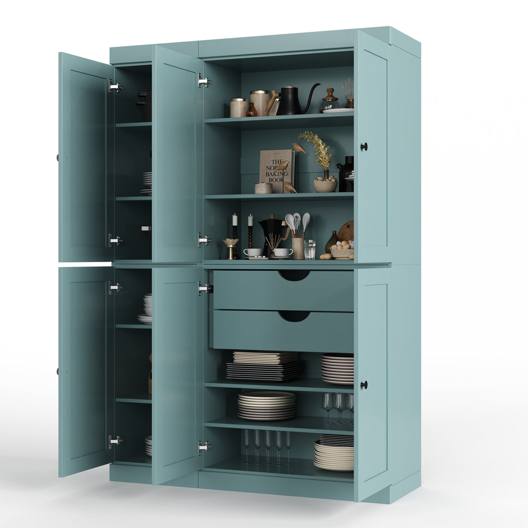 100% Solid Wood 48.5" Pantry Cabinet, Shaker Wood Doors, 2-Drawers