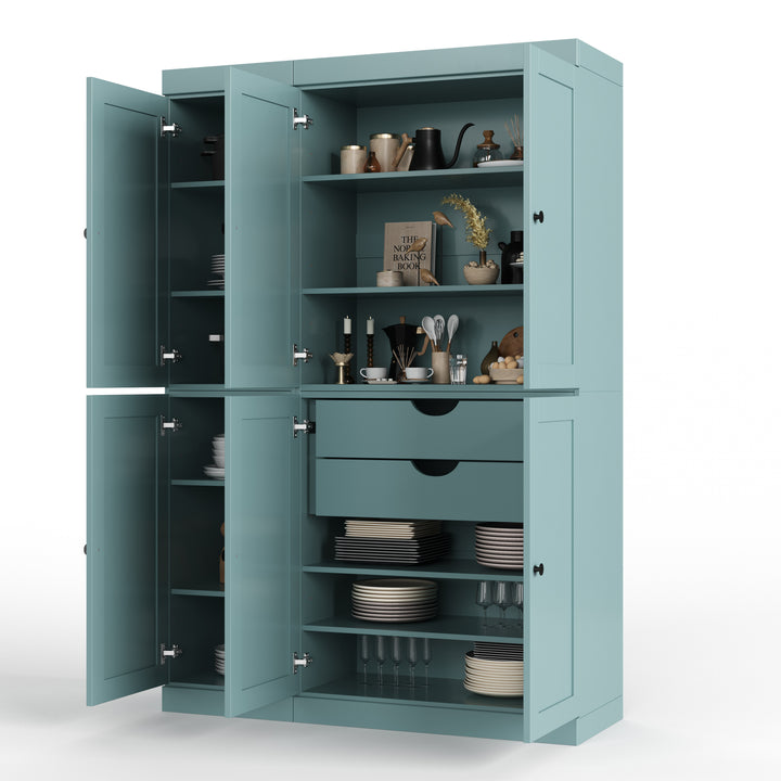 100% Solid Wood 48.5" Pantry Cabinet, Shaker Wood Doors, 2-Drawers