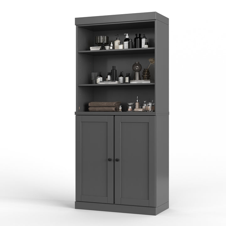 100% Solid Wood 32" Bathroom Cabinet with Shelves, Shaker Wood Doors, 2-Drawers