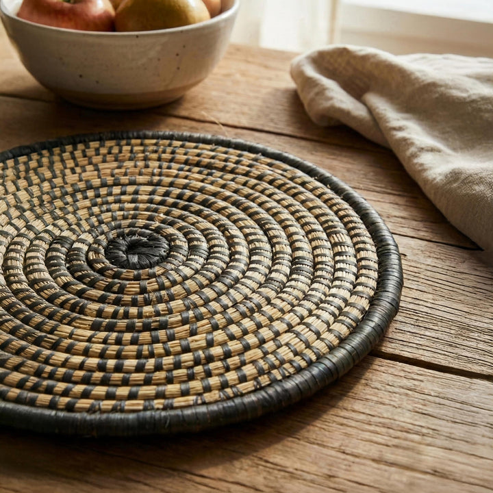 100% Handwoven Natural Rattan Round Placemats, Boho Farmhouse Kitchen & Dining, Heat-Resistant Table Mats, Handcrafted – Authentic African Craftsmanship, Placemats - Palace Imports