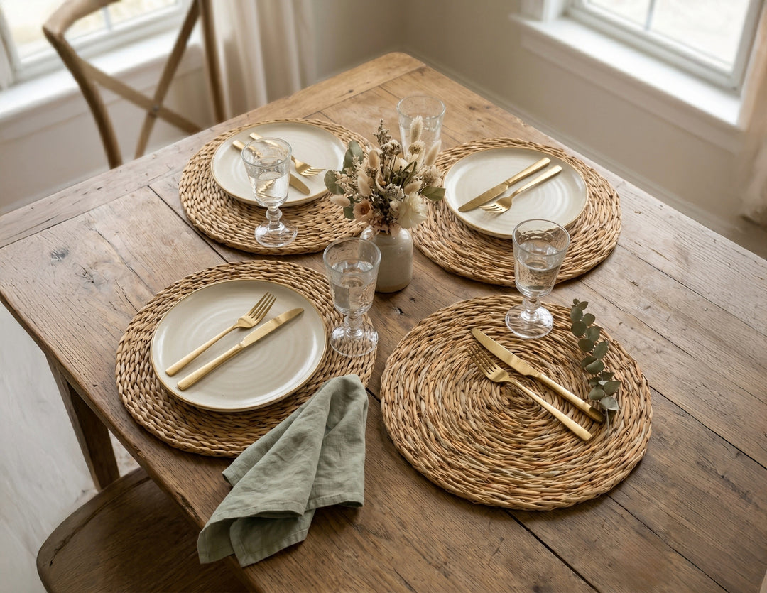 100% Handwoven Natural Rattan Round Placemats, Boho Farmhouse Kitchen & Dining, Heat-Resistant Table Mats, Handcrafted – Authentic African Craftsmanship