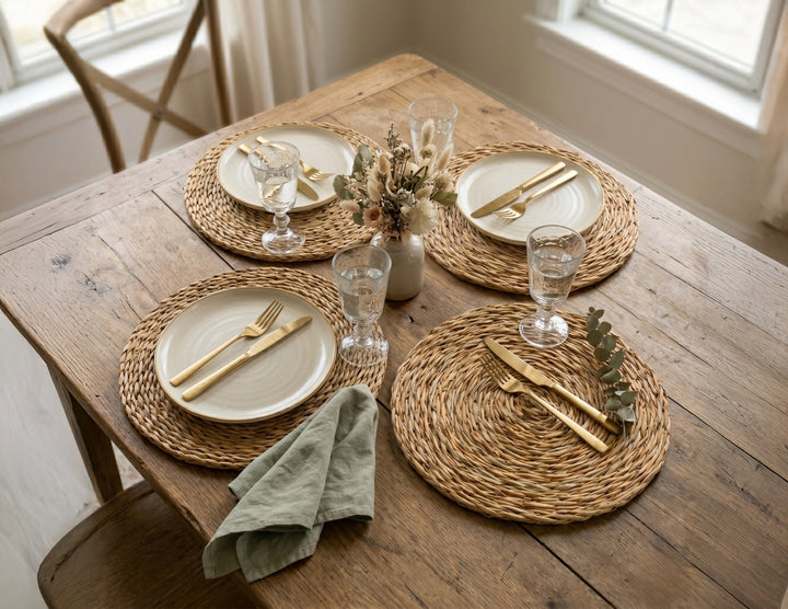 100% Handwoven Natural Rattan Round Placemats, Boho Farmhouse Kitchen & Dining, Heat-Resistant Table Mats, Handcrafted – Authentic African Craftsmanship