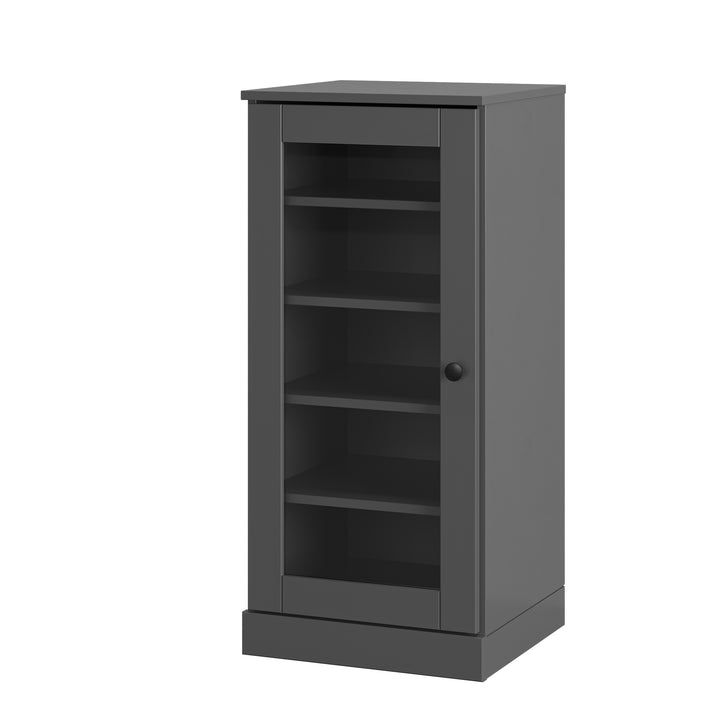 100% Solid Wood Narrow Glass Door Shoe Storage Cabinet with Adjustable Shelves, Space Saving Stackable Organizer, 16.5" W x 35.75" H