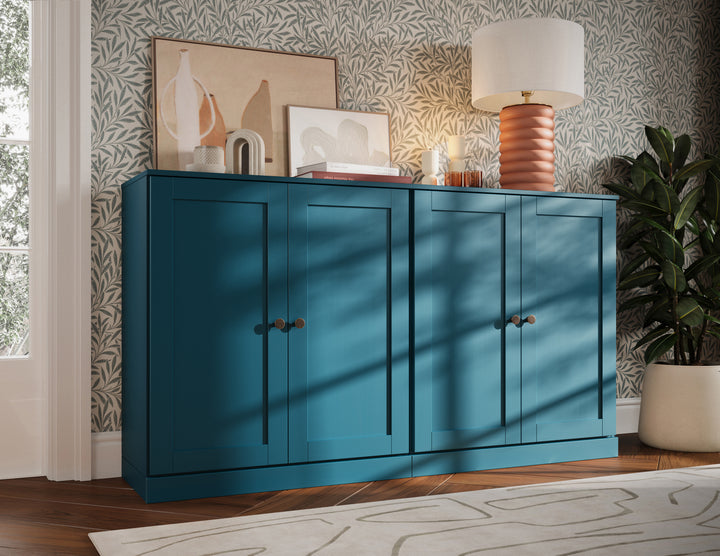 100% Solid Brazilian Pine Wood 64" Sideboard with Shaker Doors, 4-Drawers and Adjustable Shelves