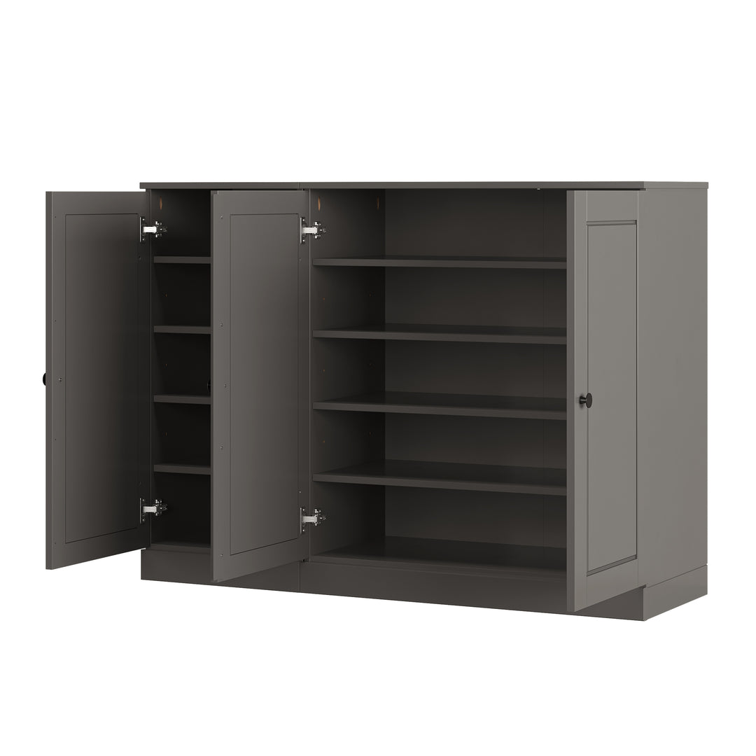 100% Solid Wood Shoe Storage Cabinet with Raised Panel Doors, Adjustable Shelves, Space Saving Modular Entryway Organizer, 48.5" W x 35.75" H