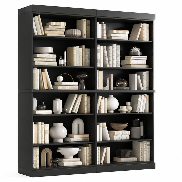 100% Solid Wood Tall Modular Bookcase Cabinet with 12 Adjustable Shelves, Open Display Storage Bookshelf, 64" W x 71.5" H