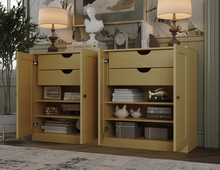 100% Solid Brazilian Pine Wood 64" Sideboard with Shaker Doors, 4-Drawers and Adjustable Shelves