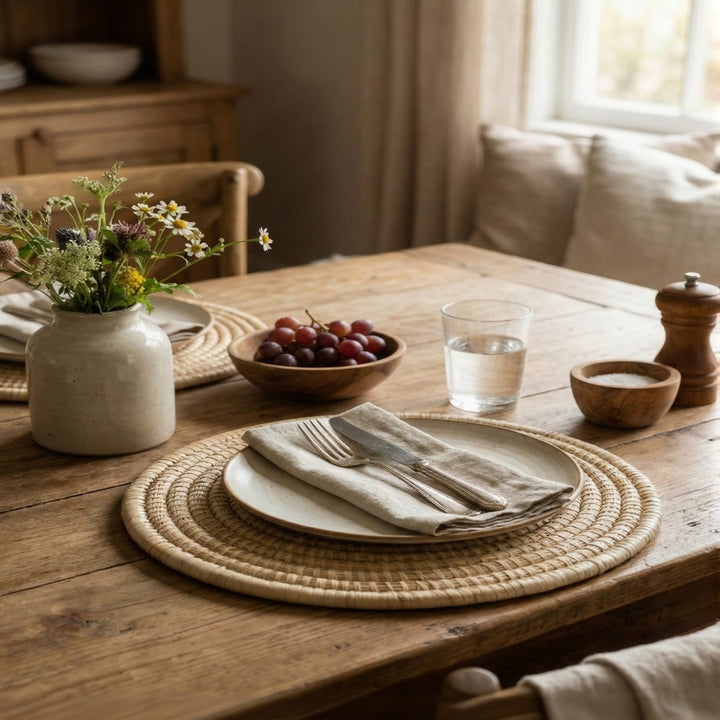 100% Handwoven Natural Rattan Round Placemats, Boho Farmhouse Kitchen & Dining, Heat-Resistant Table Mats, Handcrafted – Authentic African Craftsmanship, Placemats - Palace Imports
