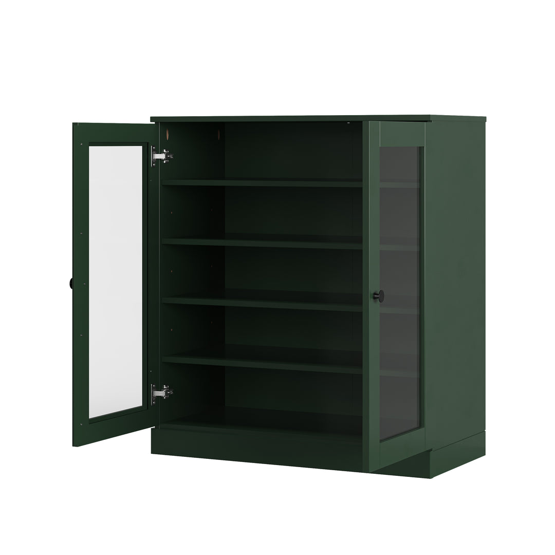 100% Solid Wood Glass Door Shoe Storage Cabinet with Adjustable Shelves, Space Saving Stackable Entryway Organizer, 32" W x 35.75" H