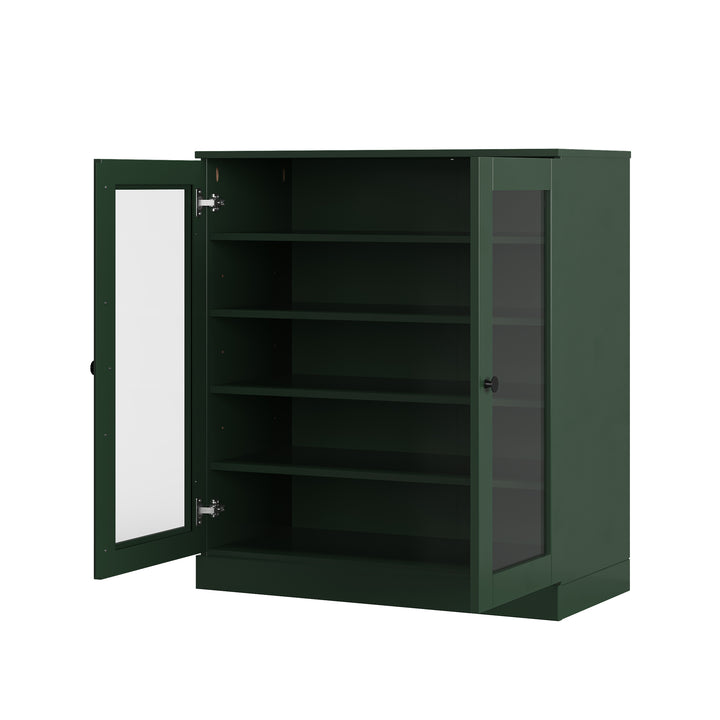 100% Solid Wood Glass Door Shoe Storage Cabinet with Adjustable Shelves, Space Saving Stackable Entryway Organizer, 32" W x 35.75" H