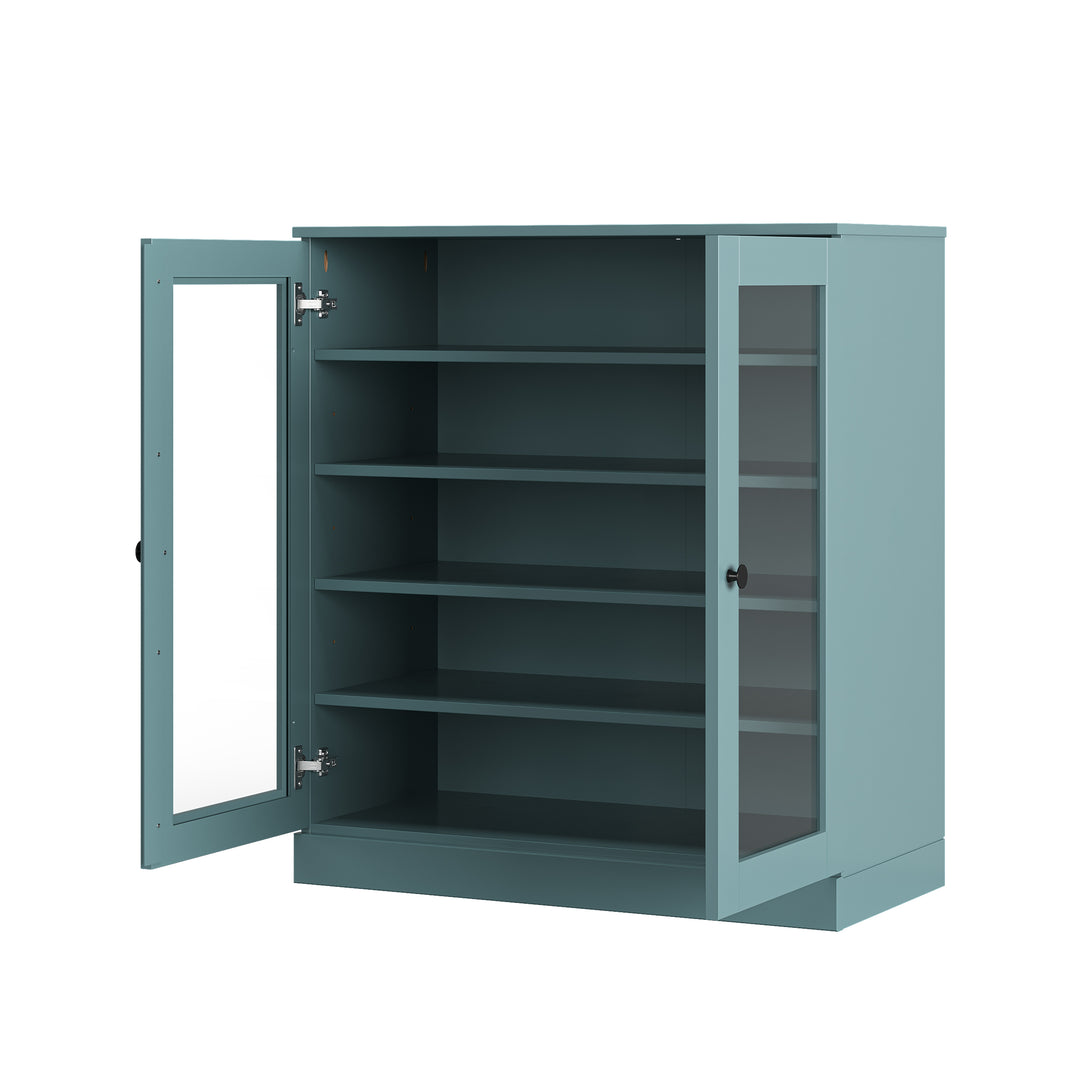 100% Solid Wood Glass Door Shoe Storage Cabinet with Adjustable Shelves, Space Saving Stackable Entryway Organizer, 32" W x 35.75" H