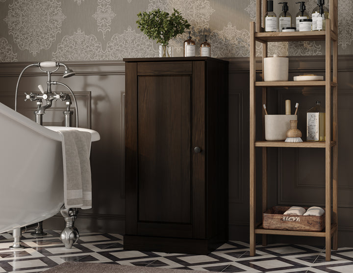 100% Solid Wood Bathroom Storage Cabinet, Raised Panel Door, 4 Drawers, Adjustable Shelves, 16.5" Wide, 35.75" Tall
