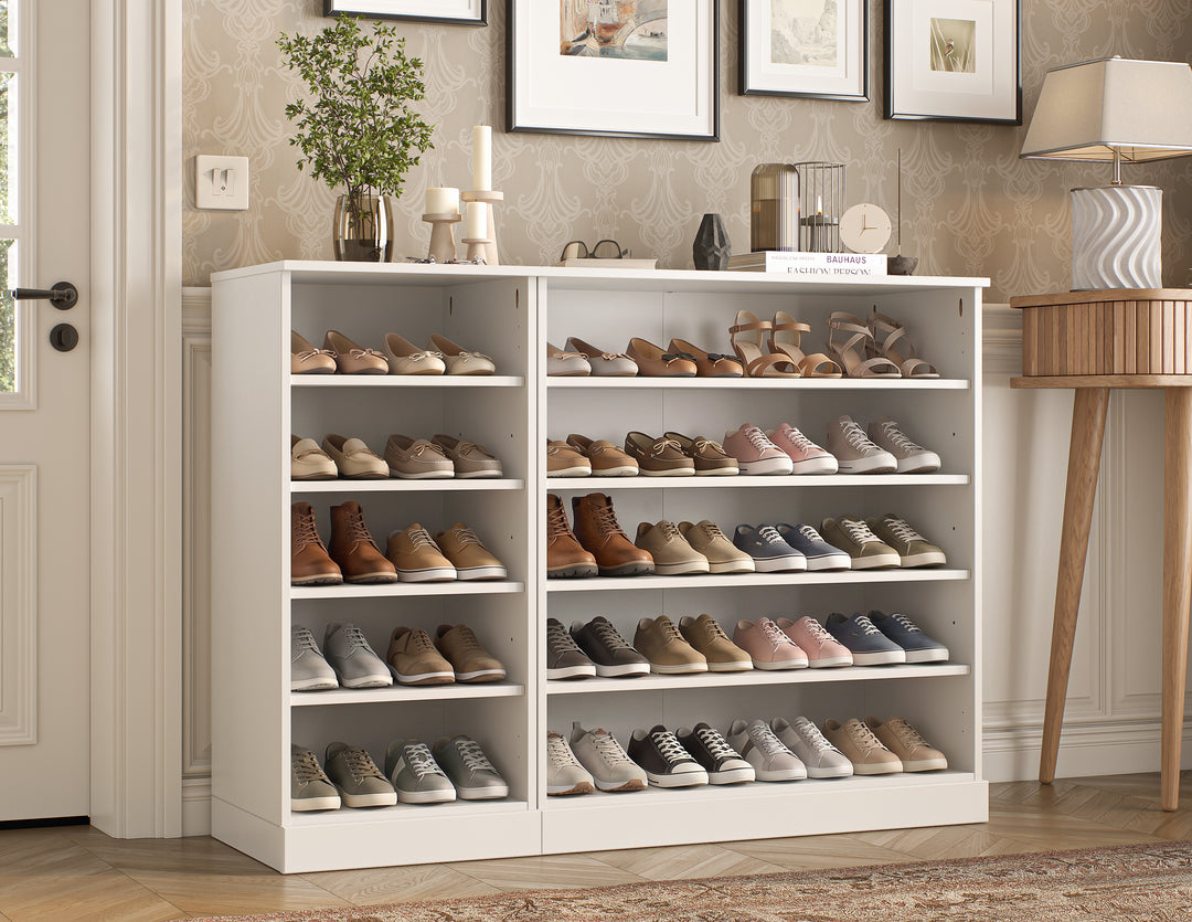 100% Solid Wood Open Shoe Storage Cabinet with Adjustable Shelves, Space Saving Modular Entryway Organizer, 48.5" W x 35.75" H