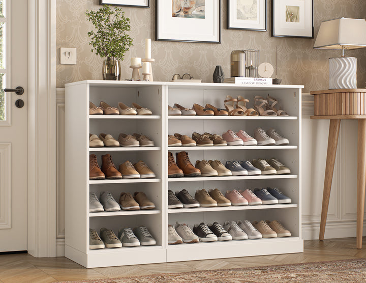 100% Solid Wood Open Shoe Storage Cabinet with Adjustable Shelves, Space Saving Modular Entryway Organizer, 48.5" W x 35.75" H