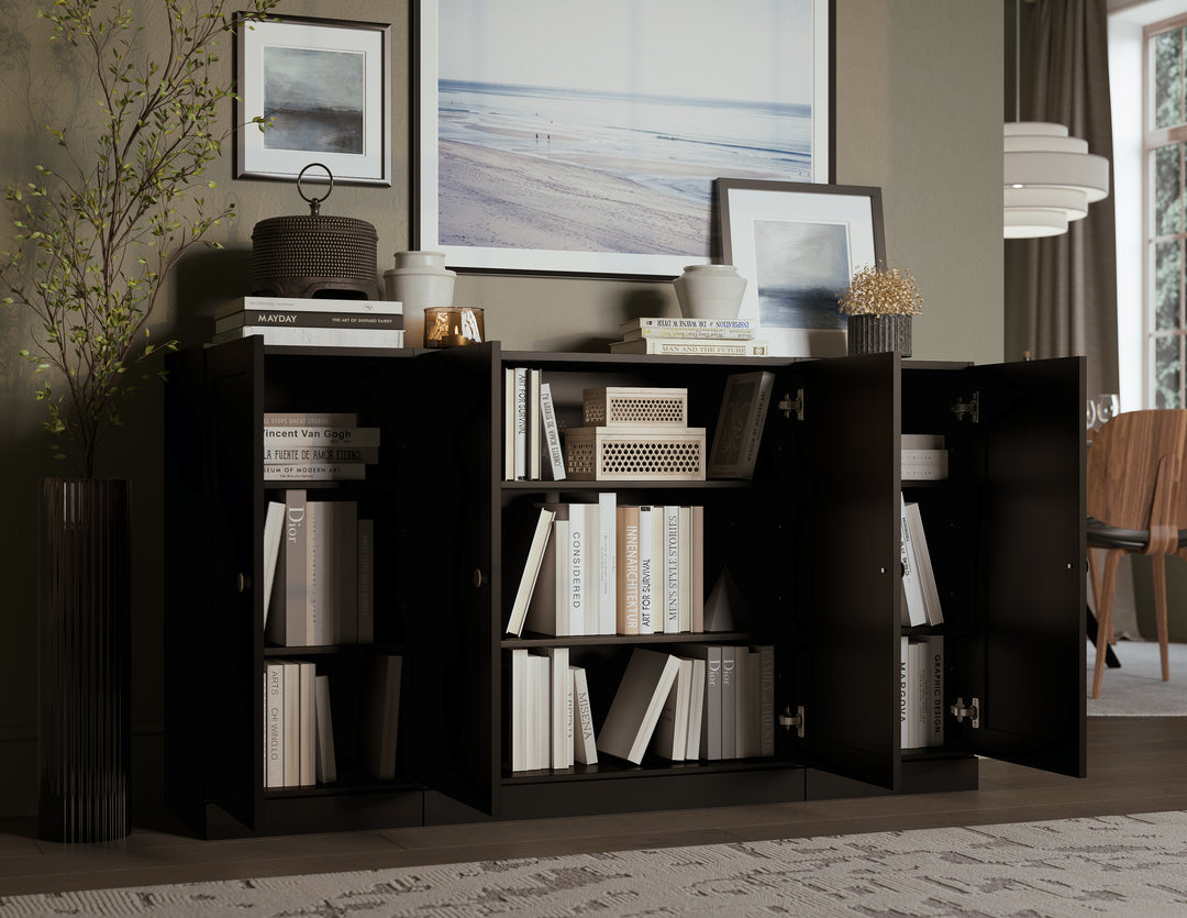 100% Solid Brazilian Pine Wood Sideboard, Shaker Doors, Adjustable Shelves, 65" Wide, 35.75" Tall