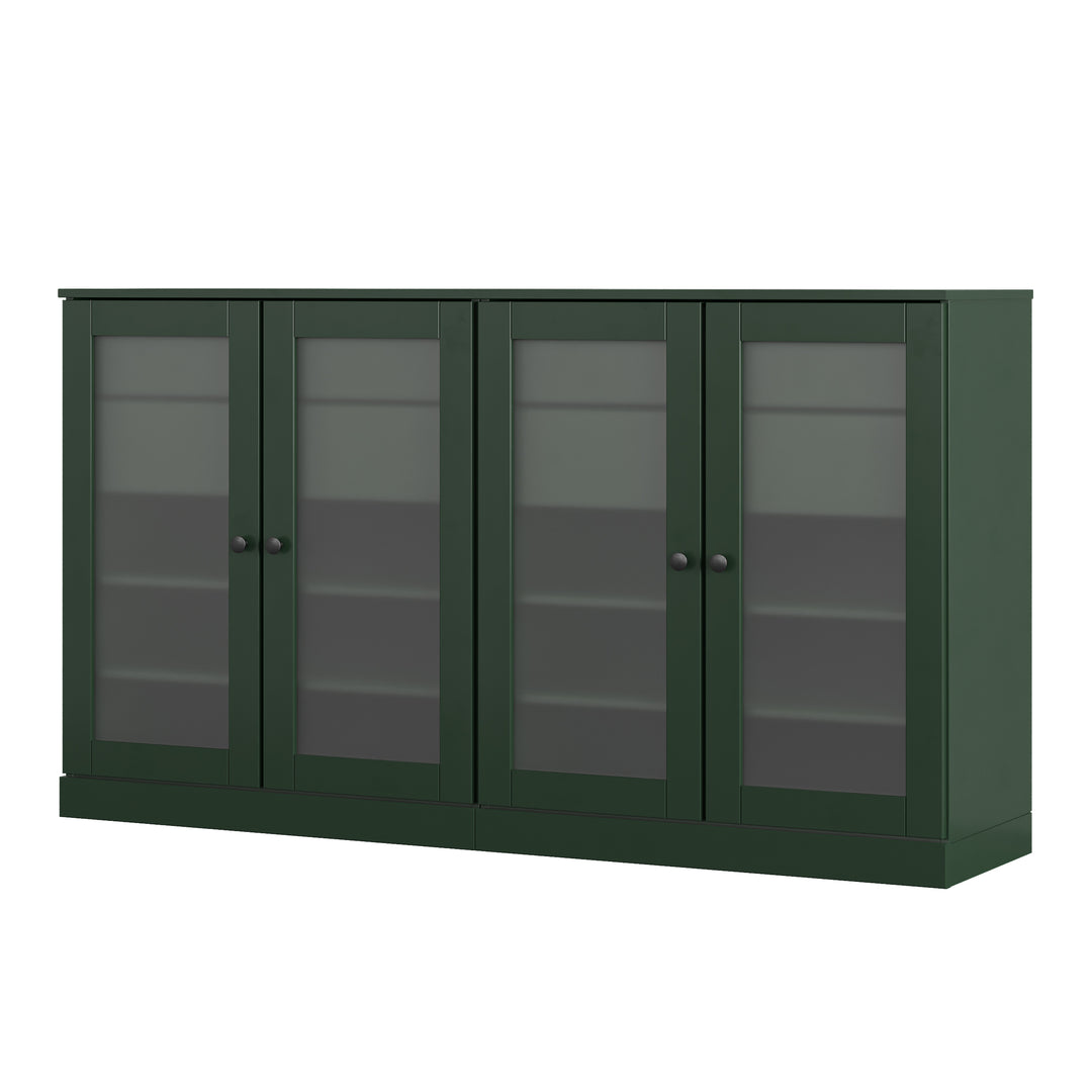 100% Solid Wood Sideboard Buffet with Frosted Glass Doors & 4 Drawers, Credenza Server for Dining Room Storage, Adjustable Shelves, 64" W x 35.75" H