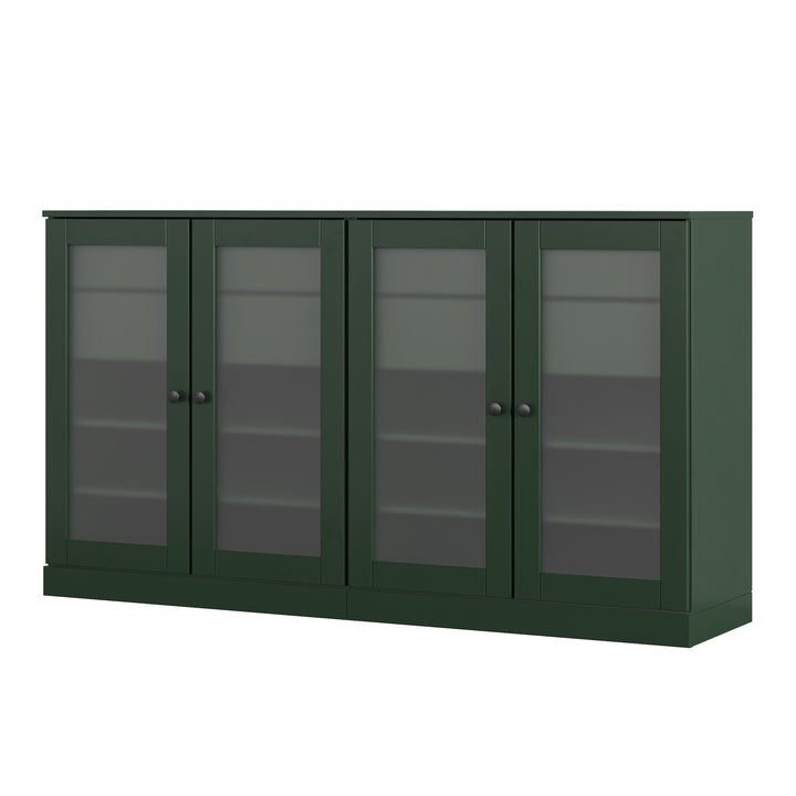 100% Solid Wood Sideboard Buffet with Frosted Glass Doors & 4 Drawers, Credenza Server for Dining Room Storage, Adjustable Shelves, 64" W x 35.75" H