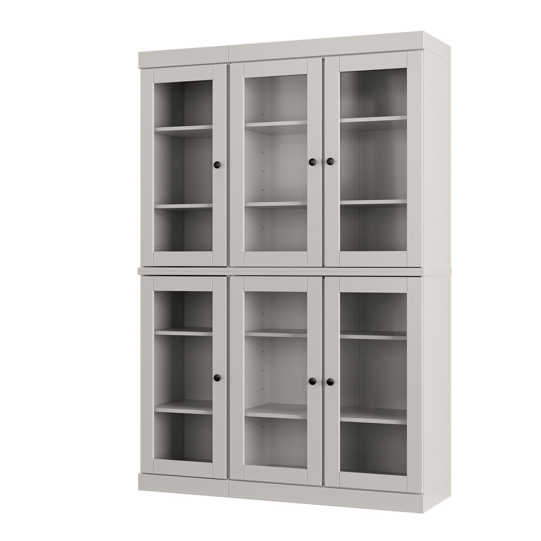 100% Solid Wood Kitchen Pantry China Cabinet, Tall Freestanding Modular Storage with Glass Doors, Adjustable Shelves, 48.5" W x 71.5" H