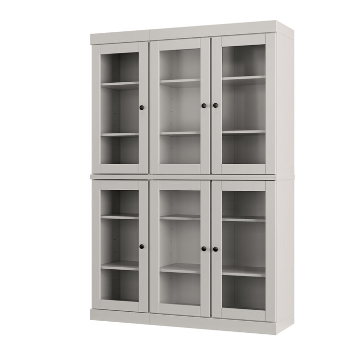 100% Solid Wood Kitchen Pantry China Cabinet, Tall Freestanding Modular Storage with Glass Doors, Adjustable Shelves, 48.5" W x 71.5" H