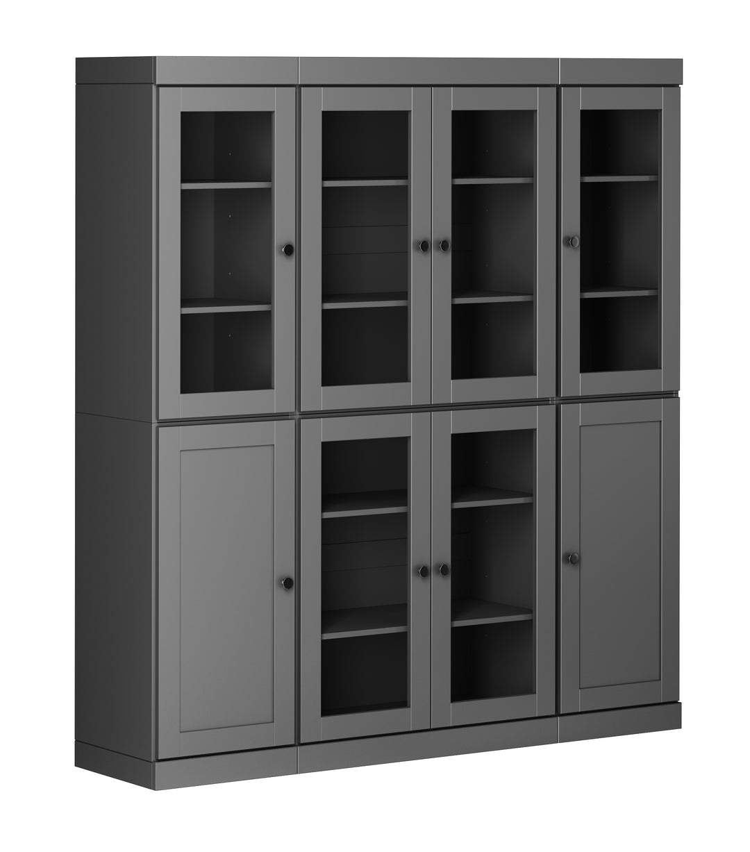 100% Solid Wood 65" China Pantry Cabinet, 6 Clear Glass, 2 Shaker Wood Doors