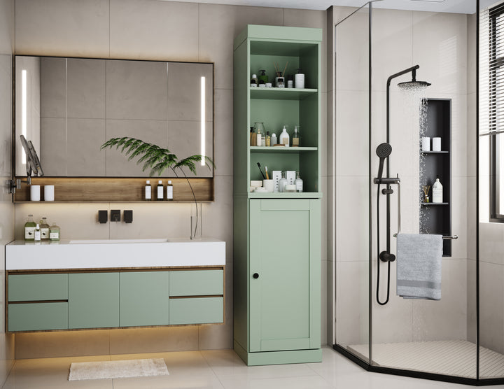 100% Solid Wood 16.5" Tall Bathroom Storage Cabinet , Shaker Door, Adjustable Shelves
