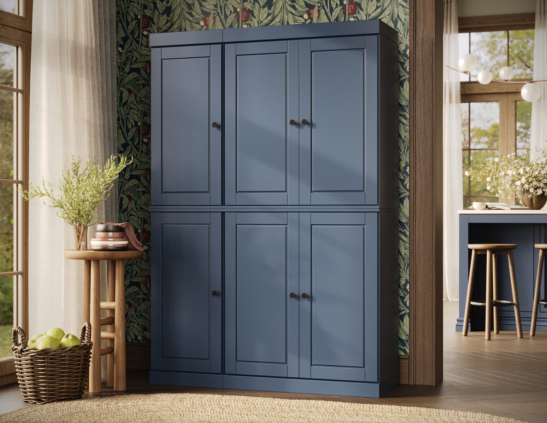 100% Solid Brazilian Pine Wood Pantry Cabinet with Raised Panel Doors, Adjustable Shelves, 48.5" Wide, 71.5" Tall