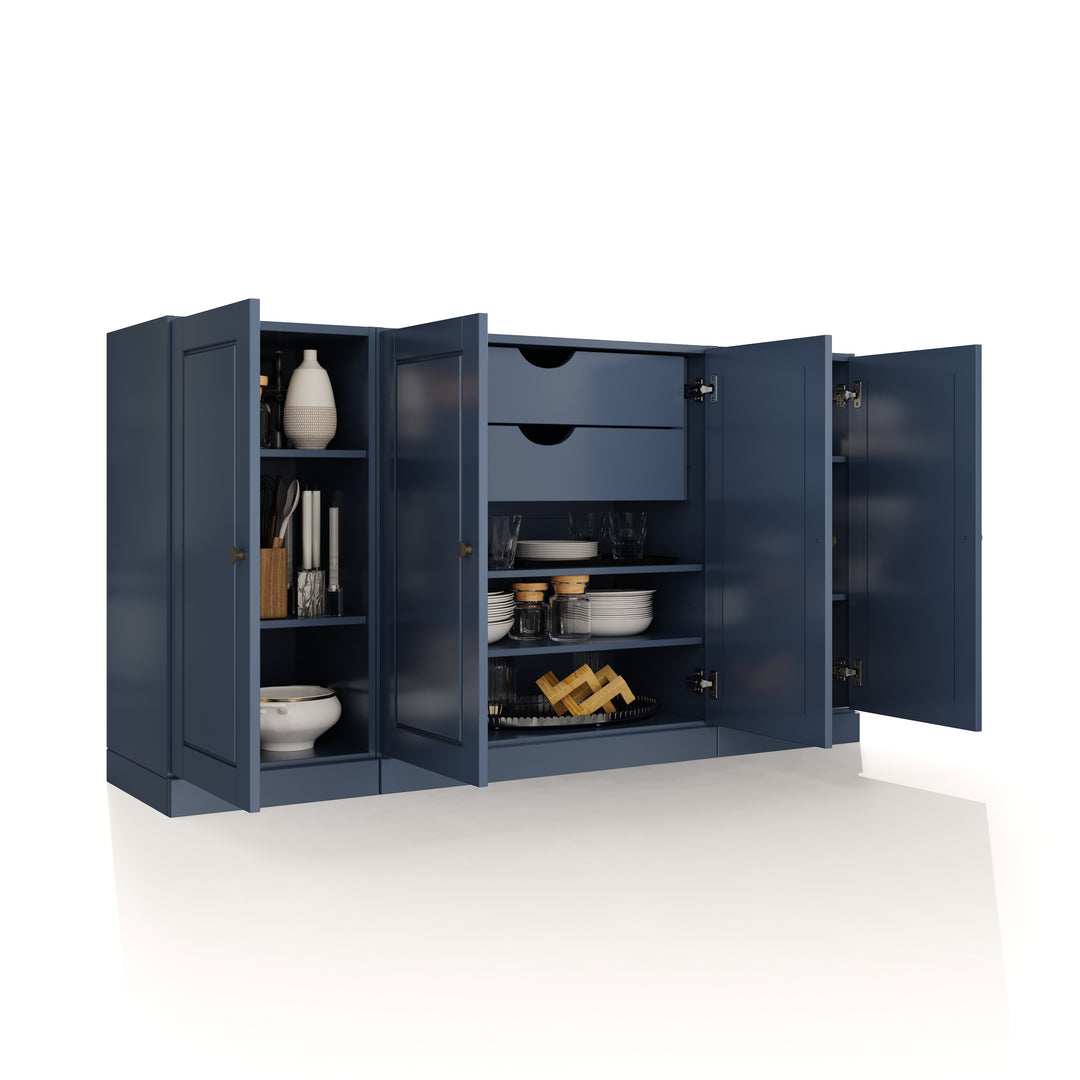 100% Solid Brazilian Pine Wood 65" Sideboard with Raised Panel Doors, 2-Drawers and Adjustable Shelves