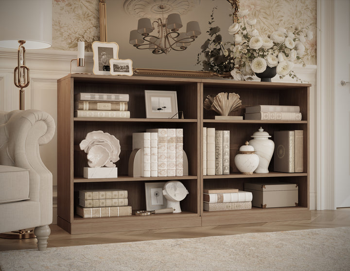 Premium 100% Solid European Oak Hardwood 6-Shelf Modular Bookcase – 64" Wide, 35.75" Tall