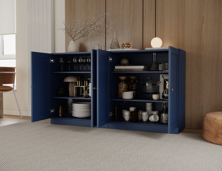 100% Solid Brazilian Pine Wood Sideboard, Shaker Doors, Adjustable Shelves, 64" Wide, 35.75" Tall