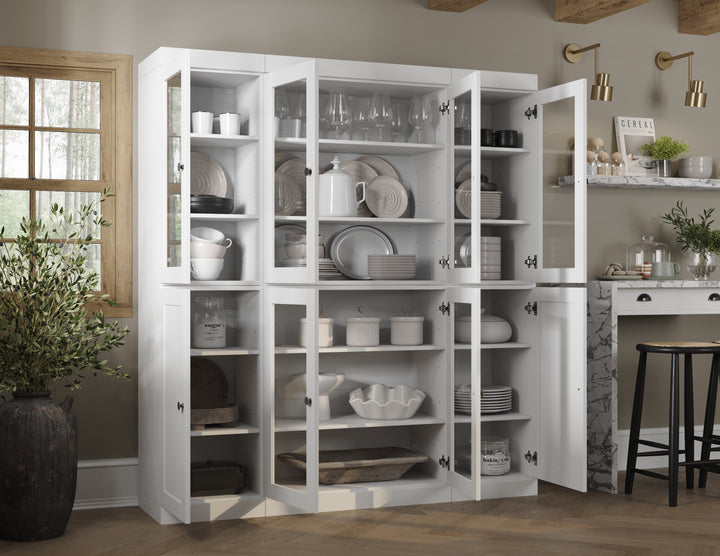 100% Solid Wood 65" China Pantry Cabinet, 6 Clear Glass, 2 Shaker Wood Doors