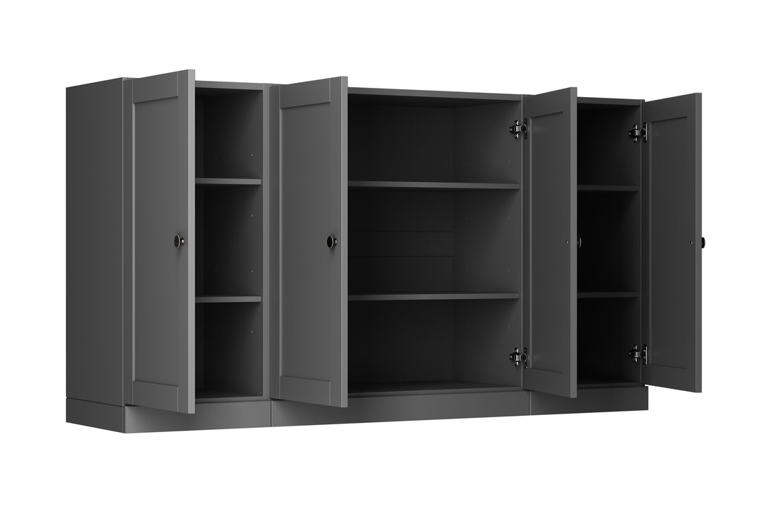 100% Solid Brazilian Pine Wood Sideboard, Shaker Doors, Adjustable Shelves, 65" Wide, 35.75" Tall