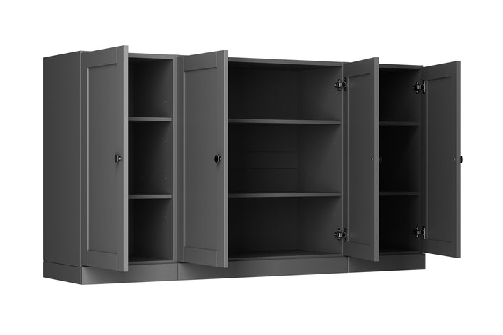 100% Solid Brazilian Pine Wood Sideboard, Shaker Doors, Adjustable Shelves, 65" Wide, 35.75" Tall