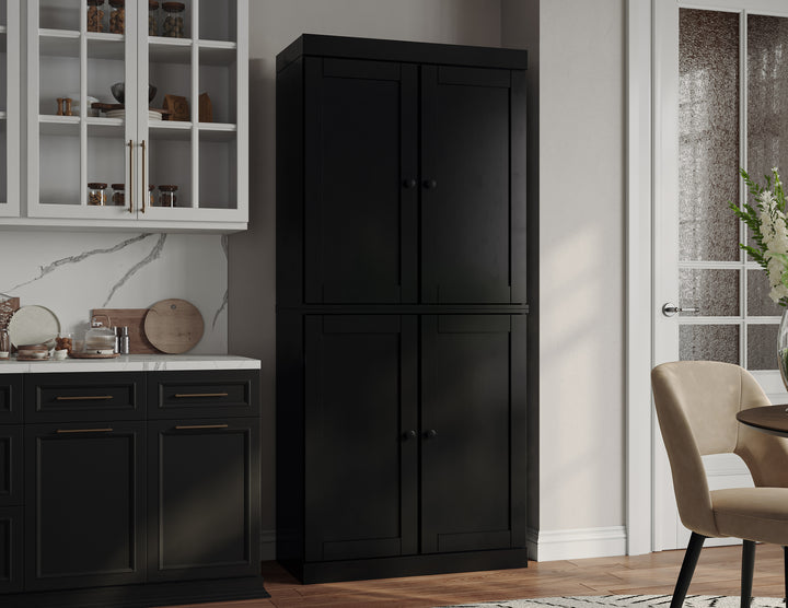 100% Solid Wood Tall Freestanding Kitchen Pantry Cabinet with Doors & 2 Drawers, Modular Storage Cabinet with Adjustable Shelves, 32" W x 71.5" H