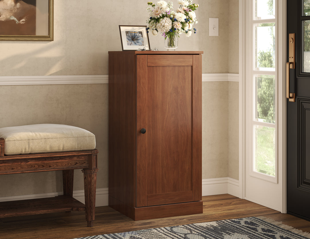 100% Solid Wood Narrow Shoe Storage Cabinet with Shaker Door, Adjustable Shelves, Space Saving Stackable Organizer, 16.5" W x 35.75" H