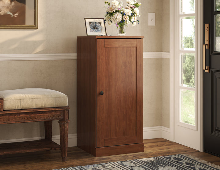 100% Solid Wood Narrow Shoe Storage Cabinet with Shaker Door, Adjustable Shelves, Space Saving Stackable Organizer, 16.5" W x 35.75" H