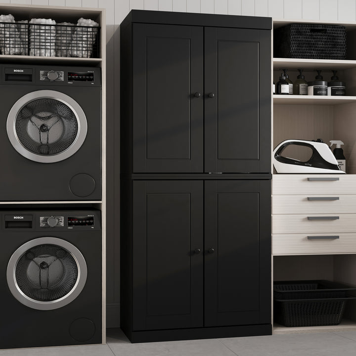 100% Solid Brazilian Pine Wood Bathroom & Laundry Storage Cabinet, Raised Panel Doors, Adjustable Shelves, 32" Wide, 71.5" Tall