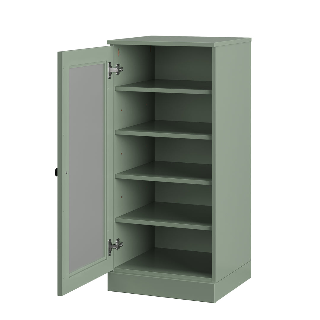 100% Solid Wood Narrow Frosted Glass Door Shoe Storage Cabinet with Adjustable Shelves, Space Saving Stackable Organizer, 16.5" W x 35.75" H