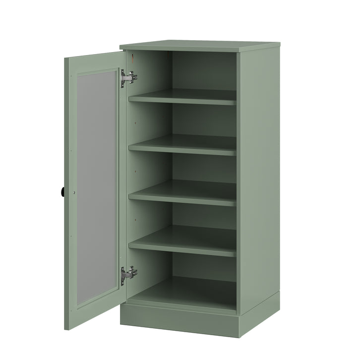 100% Solid Wood Narrow Frosted Glass Door Shoe Storage Cabinet with Adjustable Shelves, Space Saving Stackable Organizer, 16.5" W x 35.75" H
