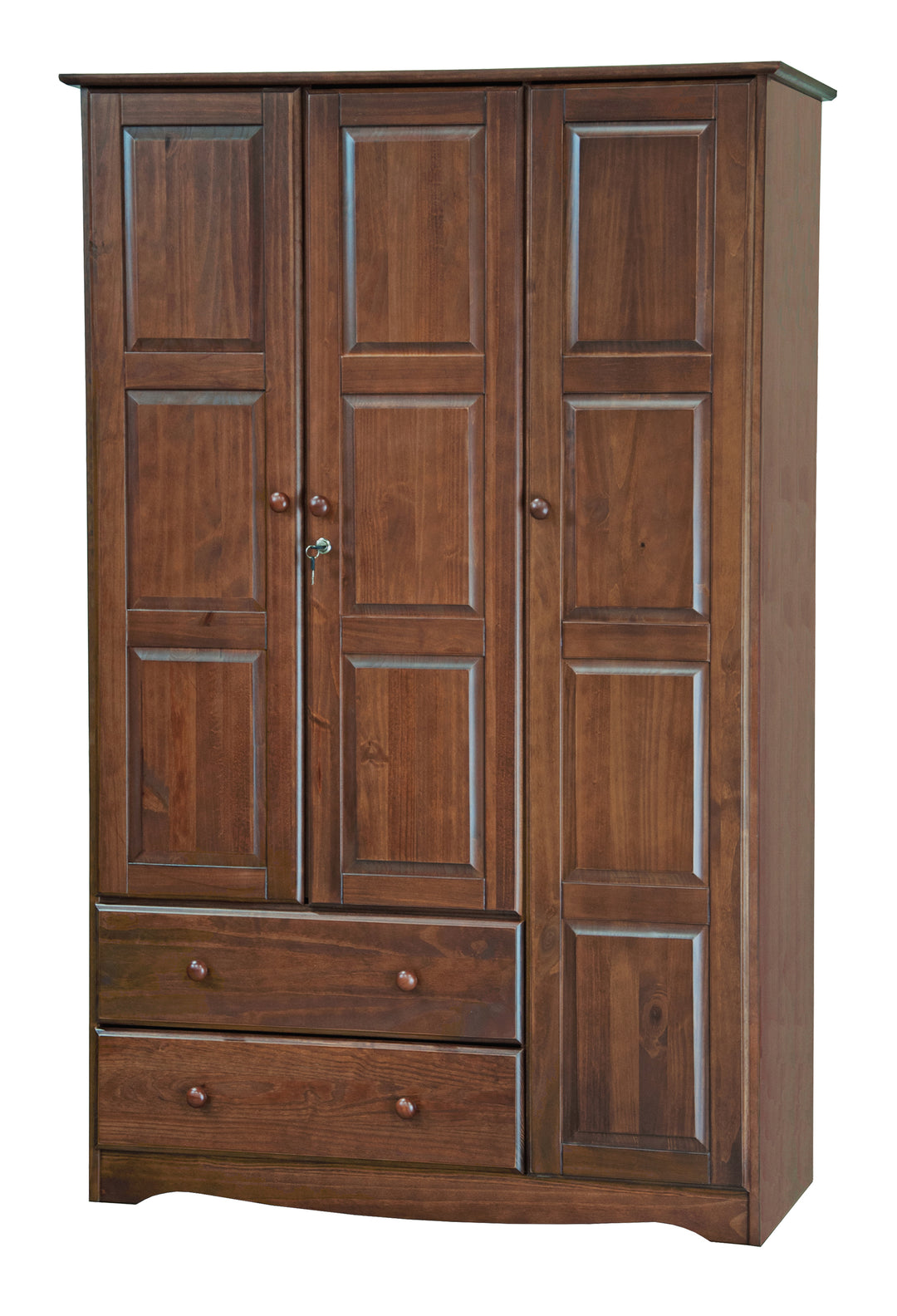100% Solid Wood 3-Door Wardrobe Armoire with Raised Panel Doors, Bedroom Closet Storage - Grand Collection