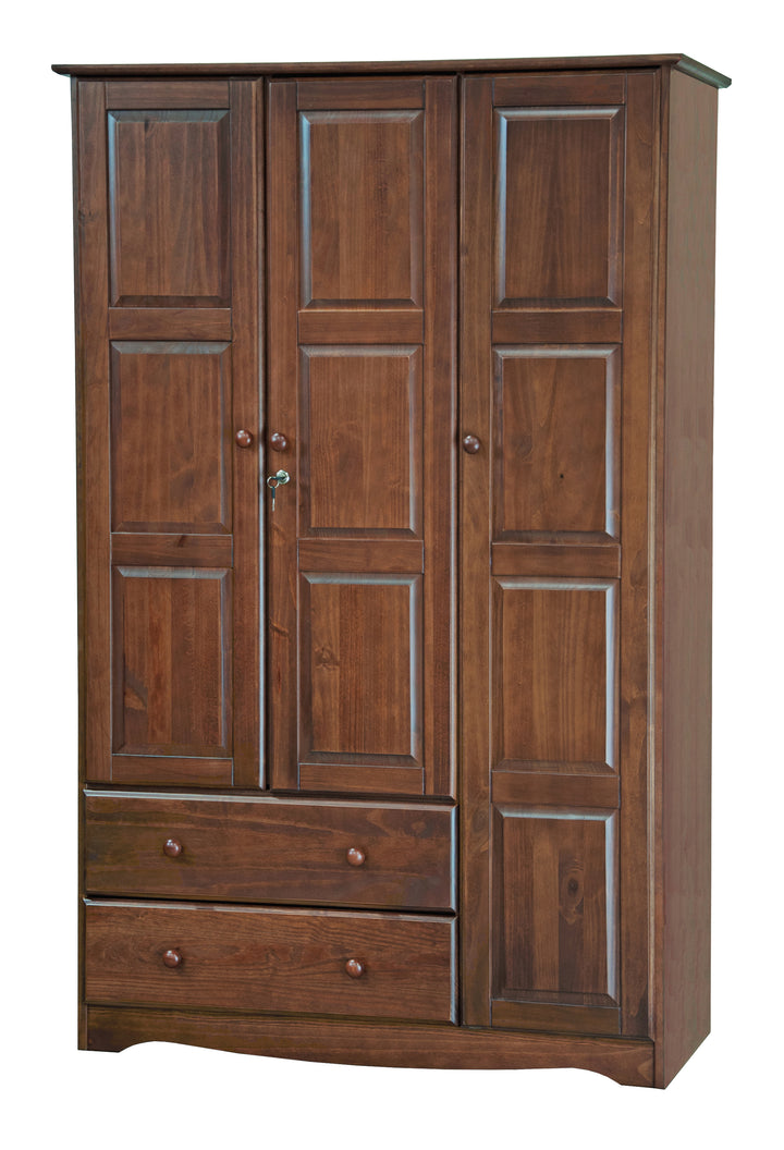 100% Solid Wood 3-Door Wardrobe Armoire with Raised Panel Doors, Bedroom Closet Storage - Grand Collection
